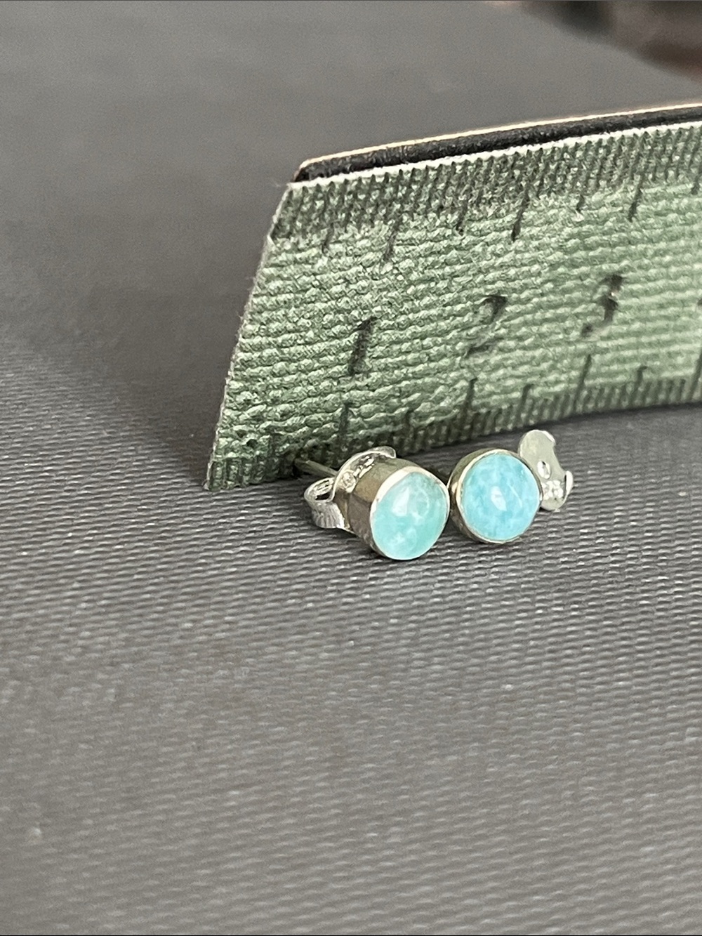 Hand Crafted Larimar Stones Round Stud Earrings - Picture 4 of 7